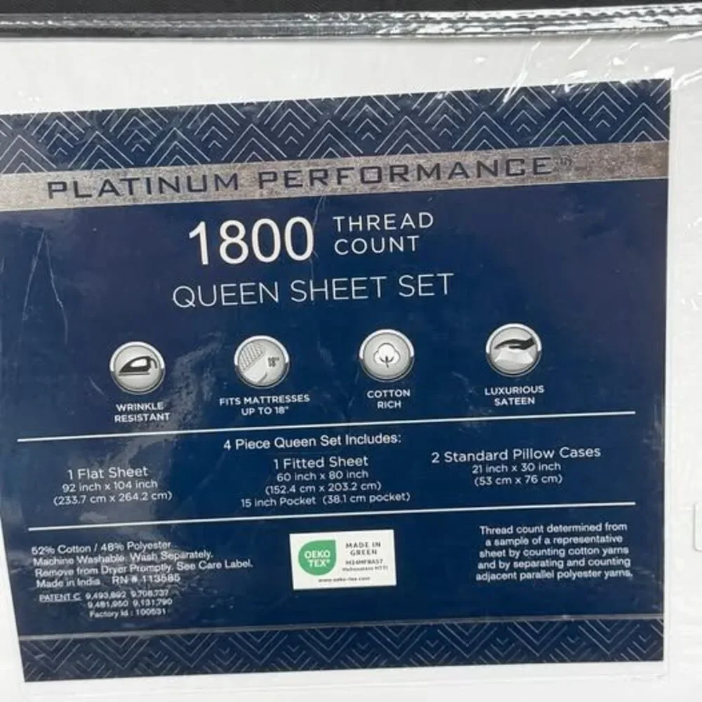 Queen 1800 White Sheet Set Platinum Performance New